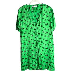 Zara Green and Black Floral Print Short Sleeve Buttoned Front Shirt Dress Size L